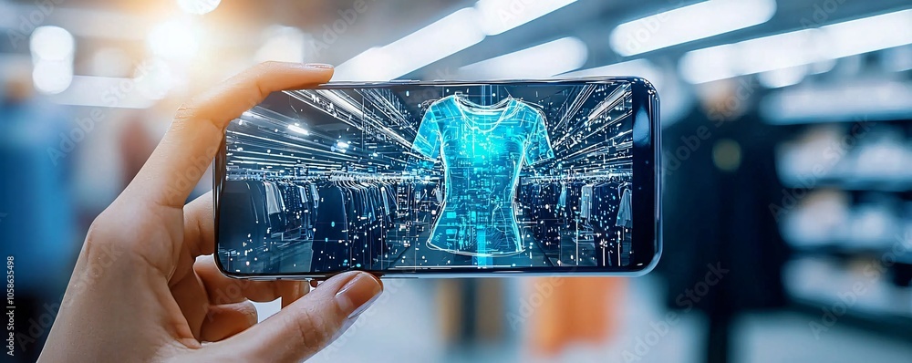 Poster a shopper scrolling on a smartphone while looking at a product on display, representing online cost 