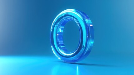 A 3D rendering of a glass ring with a blue gradient, reflecting on a blue surface.
