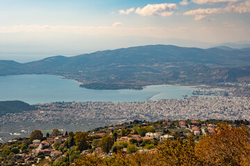 Panoramic view of the city of Volos from the traditional village Makrinitsa, Pelion, Greece