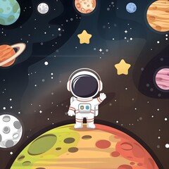 Naklejka premium Simple space cartoon illustration and astronaut.