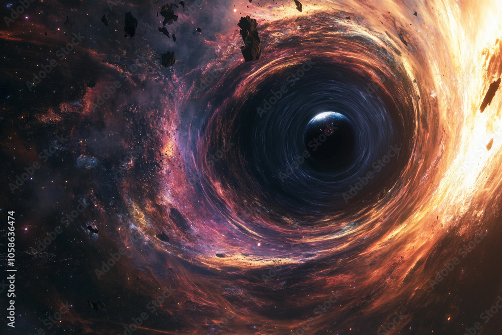 Poster cosmic whirlpool highlighting a black hole in deep space