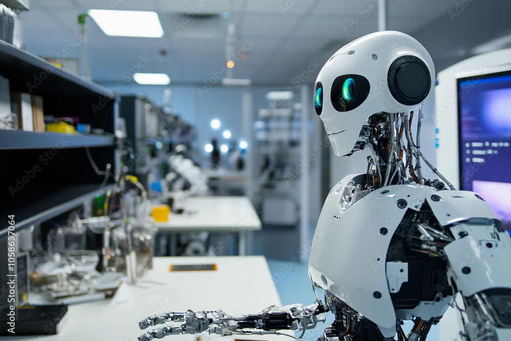 Poster Advanced robot in a research laboratory exploring technology