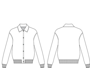 drop shoulder long sleeve collared buttoned ribbed hem  cuff slouchy loose jacket cardigan coat template technical drawing flat sketch cad mockup fashion man mens unisex woman design style model 
