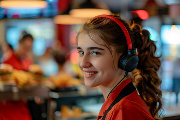 Generative AI Image of Fast Food Service Worker in Cafe or Takeout  takeaway to-go Restaurant