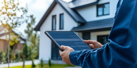 Person using a tablet to access ai analytics on neighborhood trends and property values while attending an open house