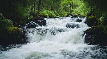 Fototapeta premium Cascading River in a Lush Forest