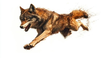 wolf attacking,running, jumping,action pose,tattoo, White background