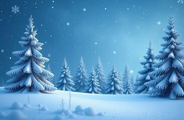 Fototapeta premium Blue winter theme with a large snowflake over a snowy forest setting, ideal for winter and New Year's designs, featuring ample copy space image