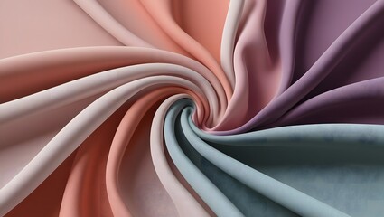 Beautiful Fabric Swirl in Pastel Tones: Soft Pink, Peach, Lavender, and Mint Layers - High-Quality Textile Texture.