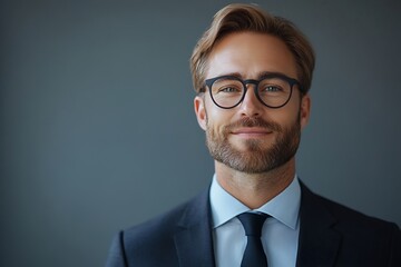 Confident Businessman in Suit and Glasses Portrait