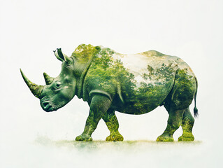 Obraz premium Double exposure of Rhino and forest. 