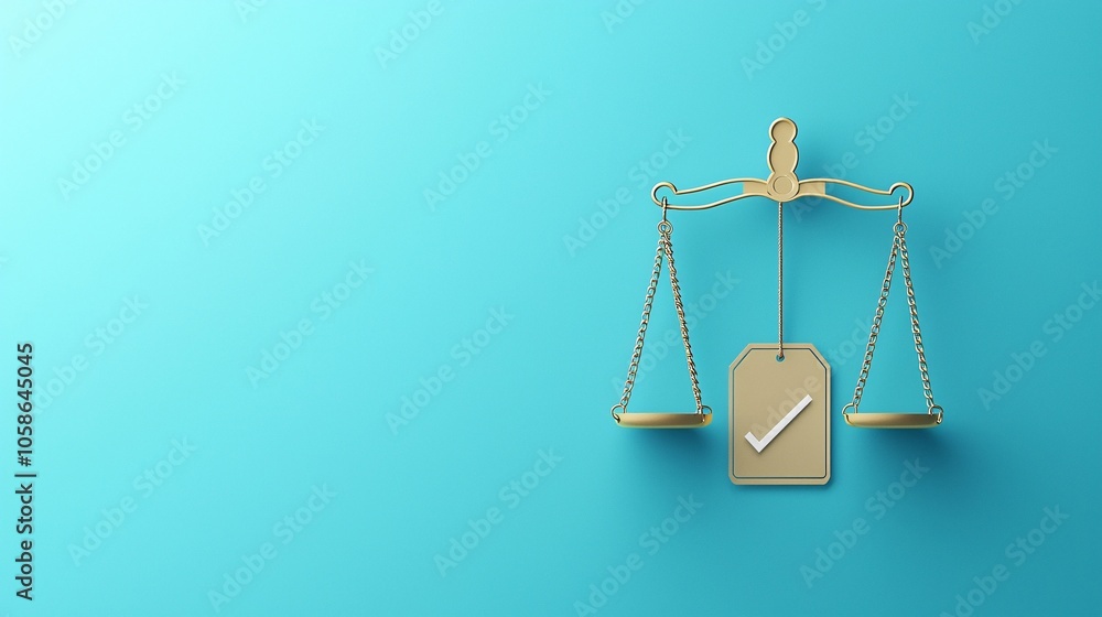 Poster a close-up image of balanced scales with a price tag on one side and a value icon on the other, symb