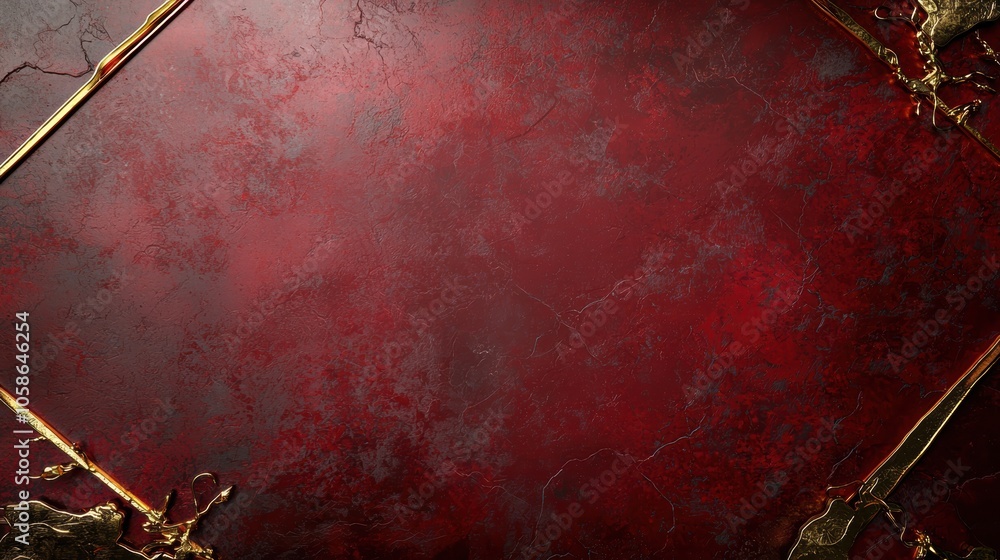 Poster a textured red background with gold accents, creating a rich and elegant design.
