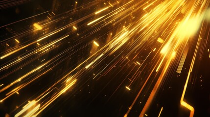 Abstract background with golden light streaks and glowing particles.