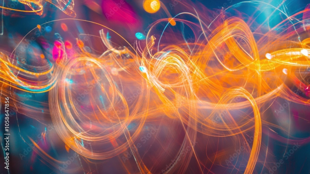 Poster abstract background with colorful light streaks and bokeh.