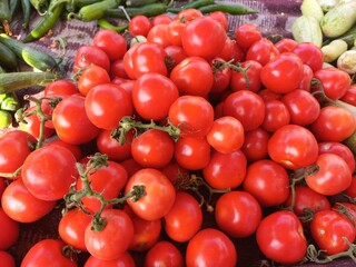 red tomatoes in a market