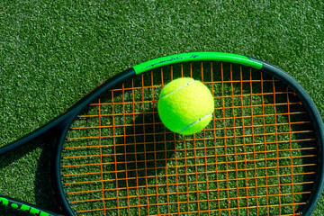 tennis ball on the court tennis background Close-up shots of tennis balls in tennis courts With a...