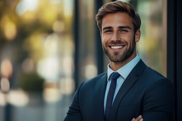 Confident Businessman in Suit Smiling with Success