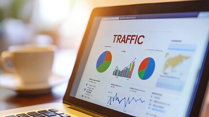 A close-up view of a laptop screen displaying various website traffic analytics