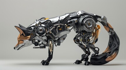 Metallic cyborg fox with futuristic robot body, AI generated image