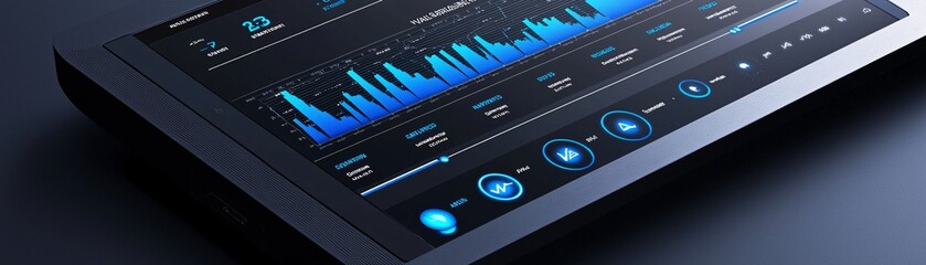 Obraz premium A close-up of a tablet screen showing a cost-benefit graph, with value and price icons highlighted on the interface, offering ample copy space for branding.