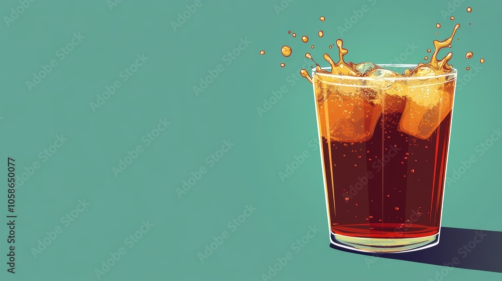 Poster Dynamic splash of refreshing cola beverage in a glass, captivating closeup refreshing