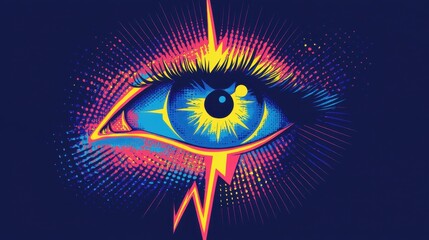 Vibrant neon eye art with electric lightning and dynamic design