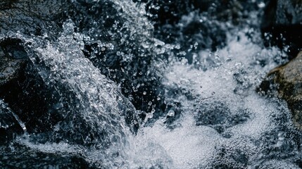Close-up of Fresh Water Cascading Over Rocks