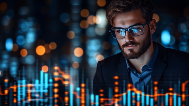 Man with glasses absorbed in the majestic view of the city's architectural wonders