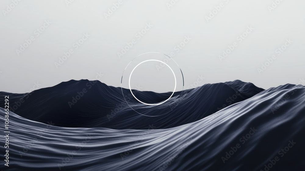 Wall mural a minimalist abstract image featuring a white circle over a dark grey textured surface reminiscent o