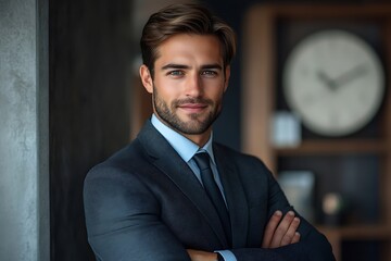 Confident Businessman in Suit with Arms Crossed