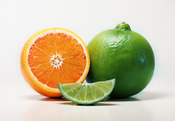 orange and lime isolated on white background