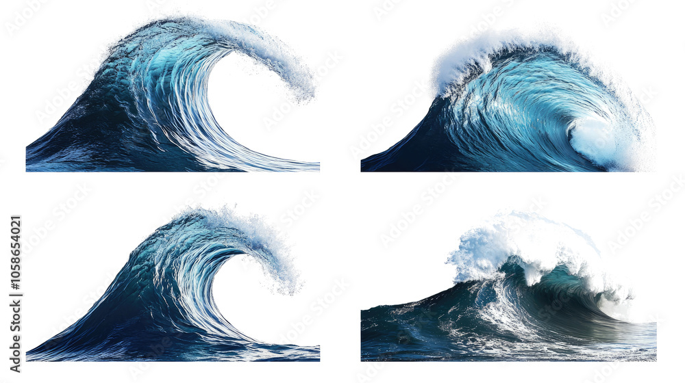 Poster dynamic waves crashing on the shore highlighting ocean power generative ai