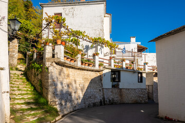 Street view of Millies mountainous village in Pelion, Thessaly, Greece 
