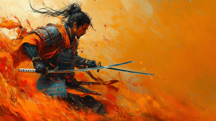 Oil Painting of lonely Samurai