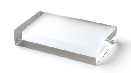 A clear, rectangular acrylic block, isolated on a white background.