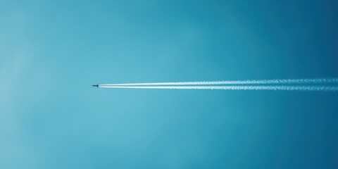 Airplane flying in a blue sky, minimal background with focus on flight and altitude.