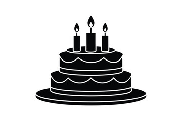 Silhouette Birthday Cake Vector: Minimalist Black and White Illustration of a Festive Cake with Candle for Celebratory Design