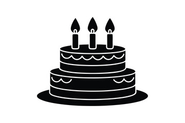 Silhouette Birthday Cake Vector: Minimalist Black and White Illustration of a Festive Cake with Candle for Celebratory Design