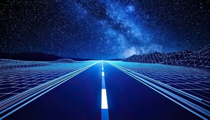 3D rendering of a highway road with a digital space backdrop.