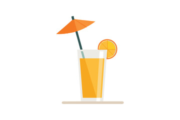 Orange Juice with Umbrella Vector: Tropical Refreshing Beverage Illustration for Summer and Beach-Themed Designs