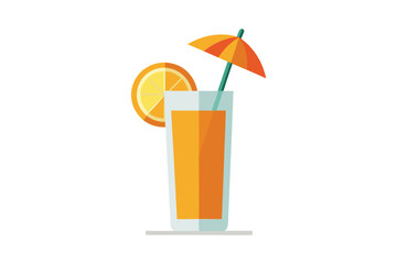 Orange Juice with Umbrella Vector: Tropical Refreshing Beverage Illustration for Summer and Beach-Themed Designs