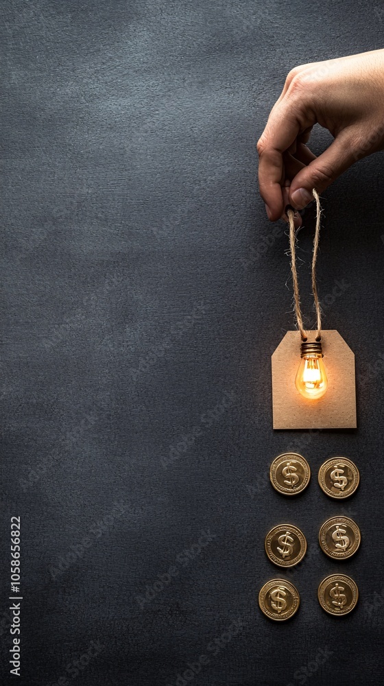 Poster a hand holding a price tag with different value markers, representing the thought process in price-c