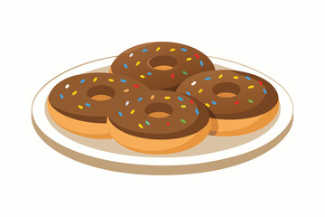 Fototapeta premium Delicious Donut Vector Illustration: Sweet Pastry on a Plate Isolated on White for Gourmet and Indulgent Design