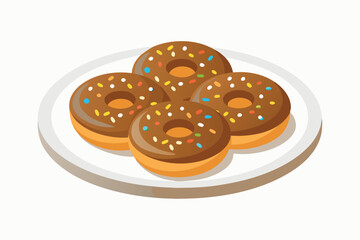 Delicious Donut Vector Illustration: Sweet Pastry on a Plate Isolated on White for Gourmet and Indulgent Design