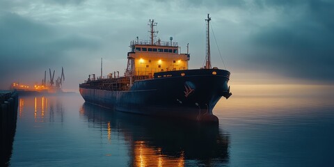 Obraz premium Cargo ship at the wharf, high-resolution photo capturing port logistics and industry.