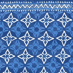 Indigo Blue Batik Pattern with White Geometric Motif