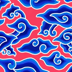 Blue  Batik Pattern on Red Background