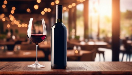 赤ワインのボトルと風景