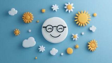 Composition with blue background